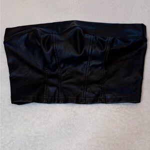 SHEIN Black Faux Leather Strapless Crop Top Sz M